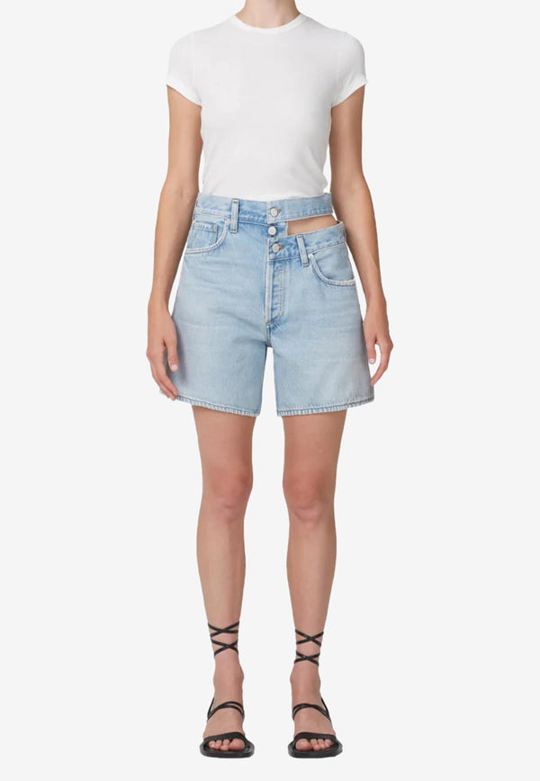 Agolde Broken Waistband Denim Shorts  Blue