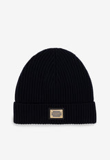 Dolce 
Gabbana Logo Plate Beanie in Cashmere Navy GXK63T JAWK0 B0387