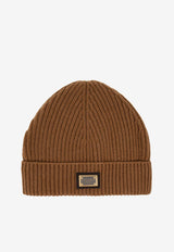 Dolce 
Gabbana Logo Plate Beanie in Cashmere Brown GXK63T JAWK0 M0124