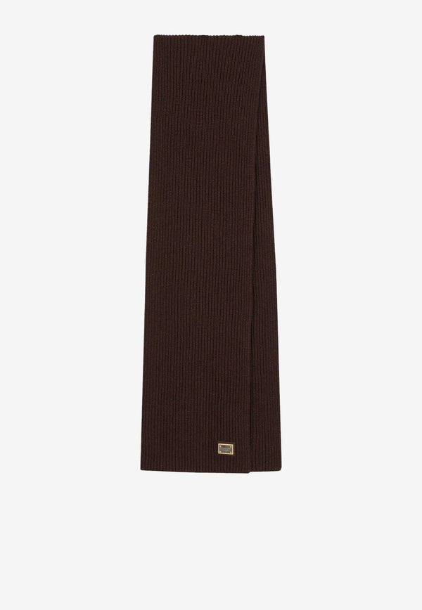 Dolce 
Gabbana Logo Knitted Cashmere Scarf Brown GXK64T JAWK0 M0022