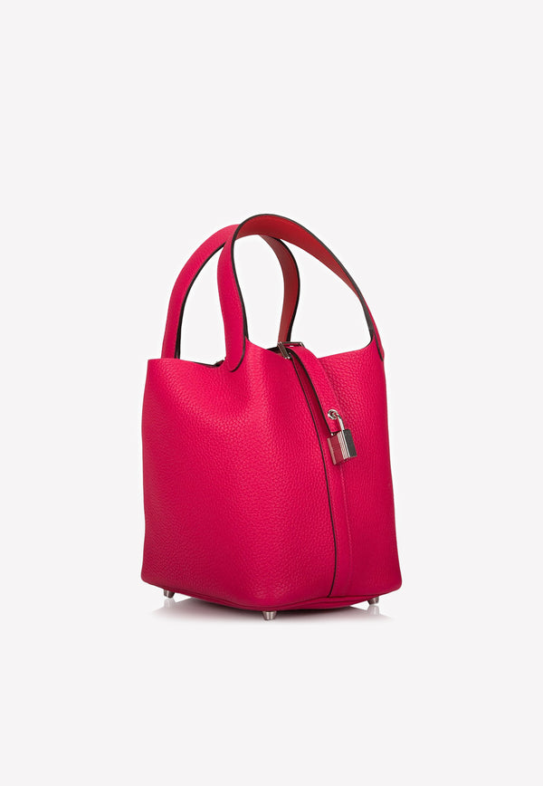 Picotin Lock 18 Tote Bag in Rose Mexico Clemence with Palladium Hardware