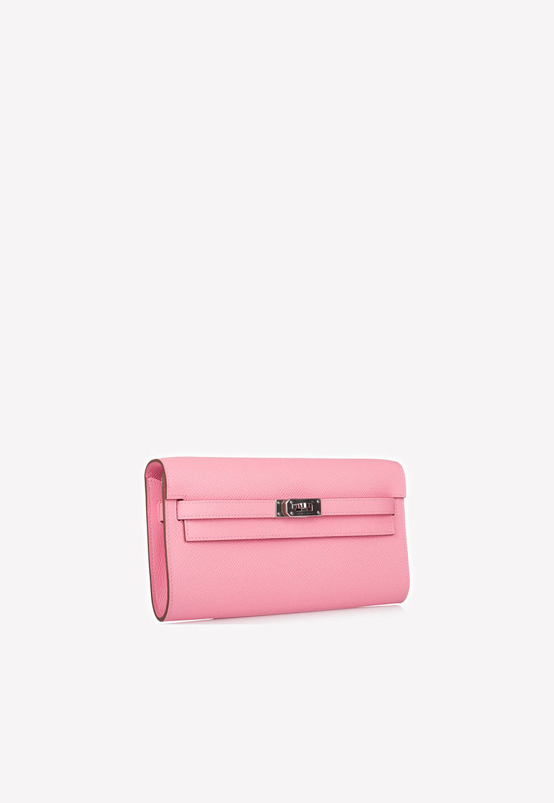 Kelly To Go Wallet in Rose Confetti Epsom with Palladium Hardware