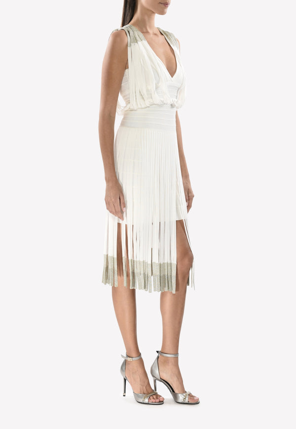 Herve Leger White Kym Sleeveless Fringed Dress HUH62L71