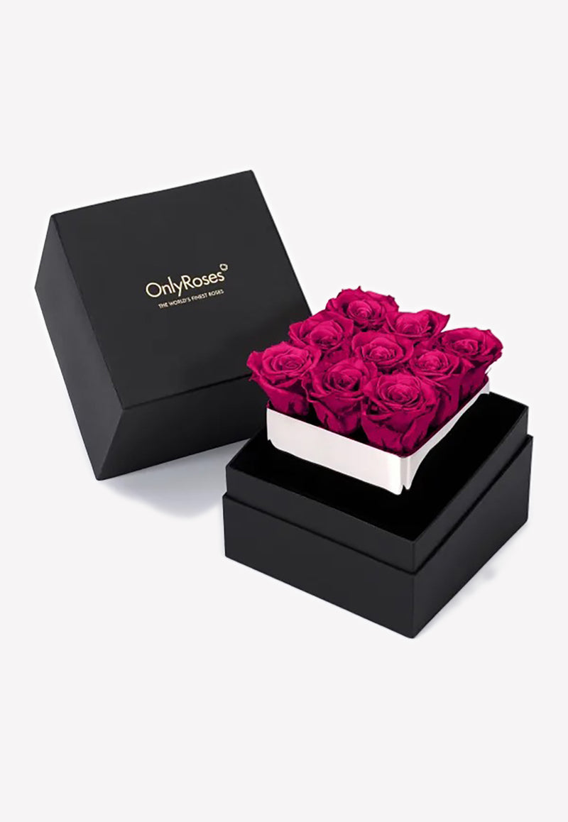 OnlyRoses Infinite Rose Silver Cube Hot Pink 