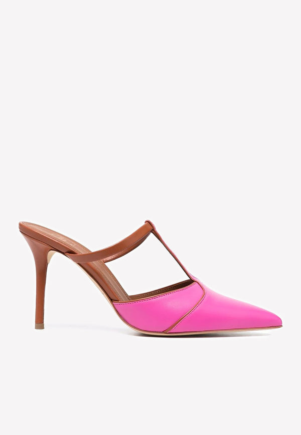 Malone Souliers Ima 85 Pointed Toe Mules in Nappa Leather Fuchsia IMA 85-1 FUCHSIA/BROWN