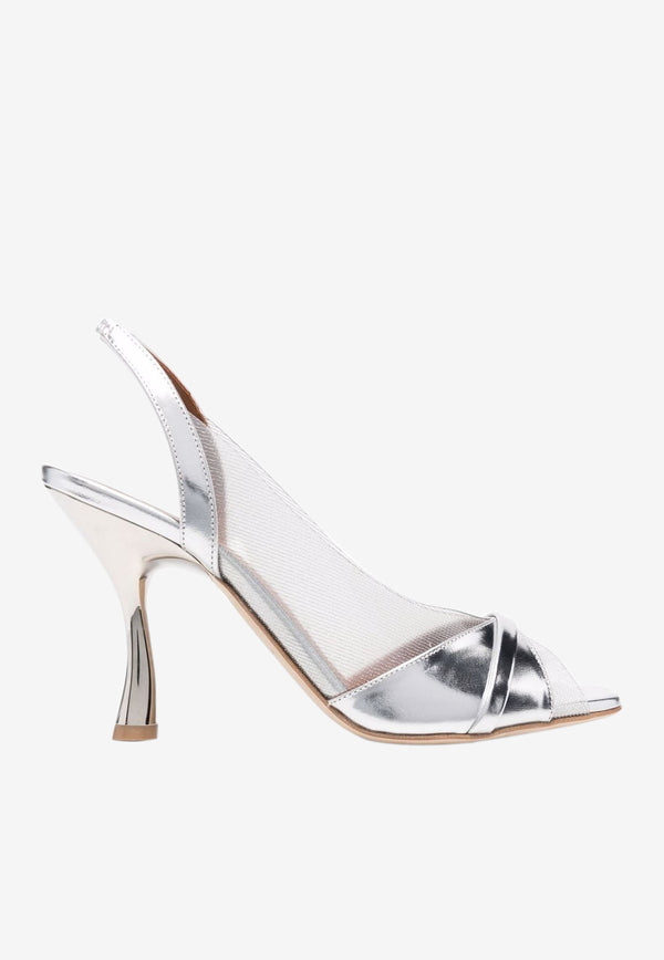 Malone Souliers Iris 90 Slingback Metallic Sandals Silver IRIS 90-1 SILVER/SILVER