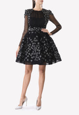 Irene Luft Black Enchanted Floral Embroidered Skater Dress SSD17-DR17