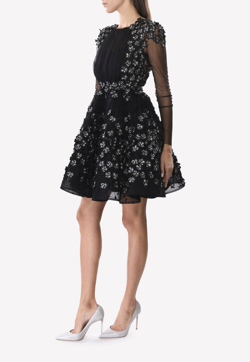 Irene Luft Black Enchanted Floral Embroidered Skater Dress SSD17-DR17