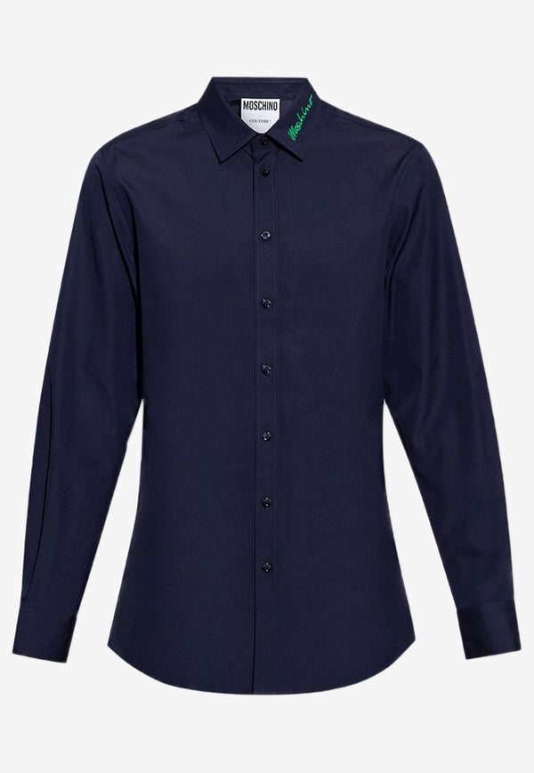 Moschino Logo Button-Up Shirt J0225 2035 1290 Navy