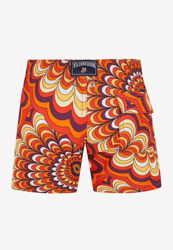 Vilebrequin Boys 1975 Rosaces Printed Nylon Swim Shorts Orange JIMU1B75-195