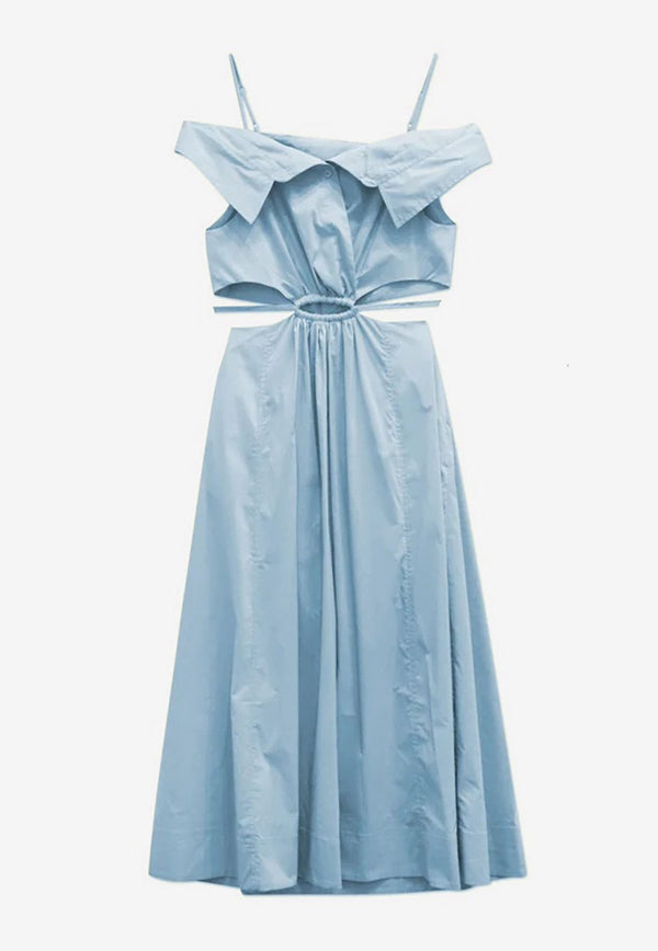 Jonathan Simkhai Ansley Off-Shoulder Midi Dress with Cut-Outs Light Blue JSBAOSD