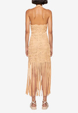 Jonathan Simkhai Alisa Embroidered Fringe Midi Dress Beige JSRAEMFD