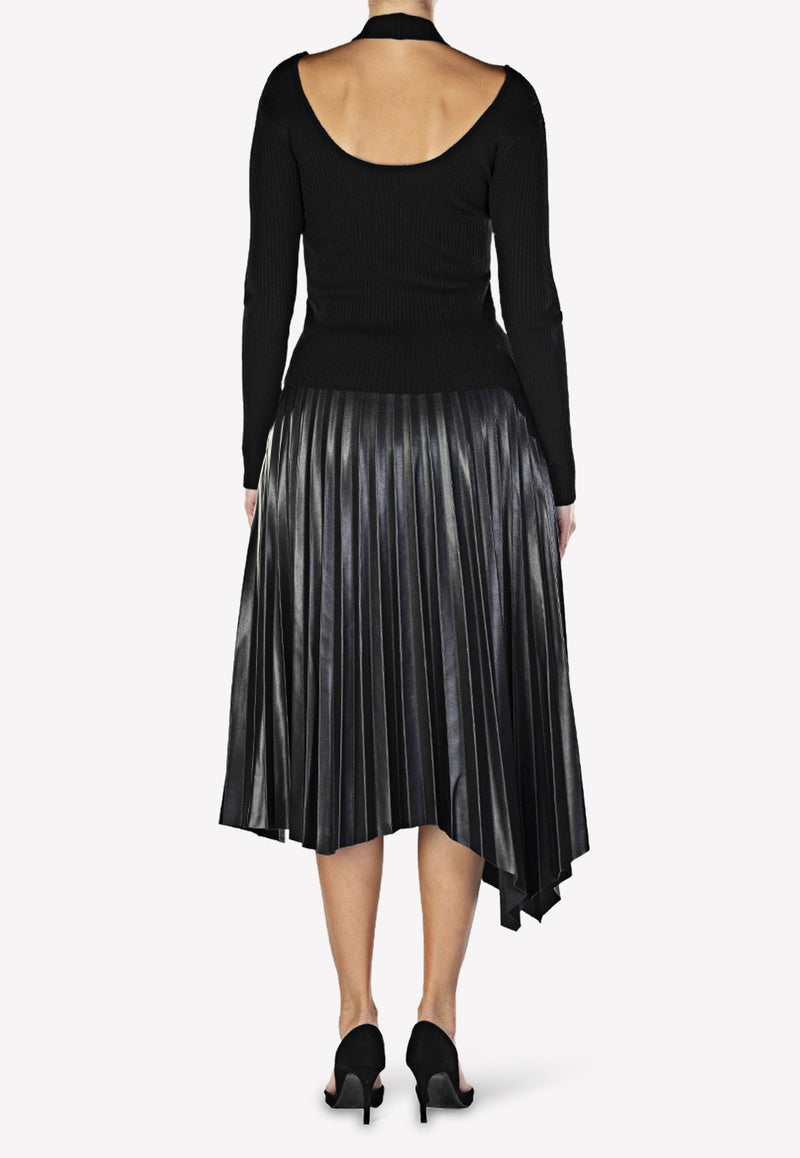 Jayla Pleated Asymmetrical Midi Skirt in Vegan Leather