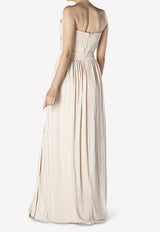 Rory Pleated Strapless Gown with Crossover Front