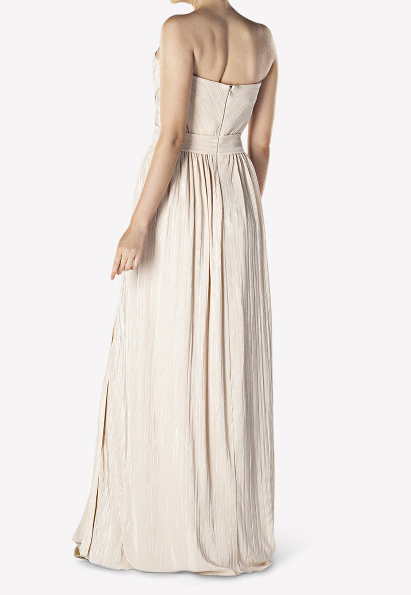 Rory Pleated Strapless Gown with Crossover Front