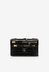 Tom Ford Jennifer Crossbody Bag in Croc Embossed Leather L1667-LCL317G 1N001 Black