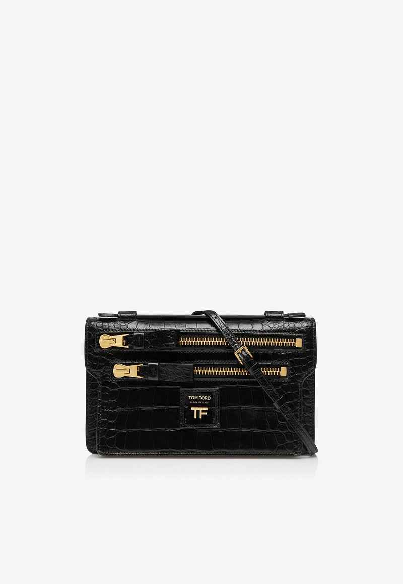 Tom Ford Jennifer Crossbody Bag in Croc Embossed Leather L1667-LCL317G 1N001 Black