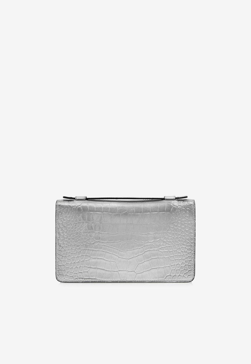 Tom Ford Jennifer Crossbody Bag in Metallic Croc Embossed Leather L1667-LCL348S 1G004 Silver