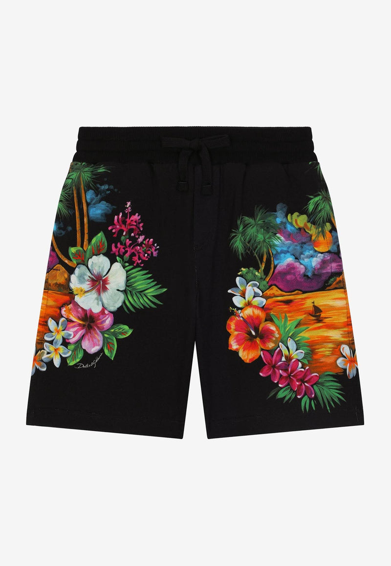 Dolce 
Gabbana Kids Boys Floral Print Shorts Black L4JQO1 G7H0V HH4JI