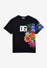 Dolce 
Gabbana Kids Boys Hawaiian Print T-shirt with DG Logo Black L4JTBL G7H1D N0000