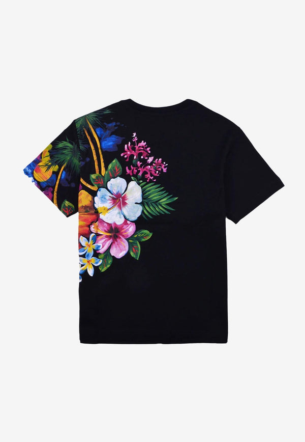 Dolce 
Gabbana Kids Boys Hawaiian Print T-shirt with DG Logo Black L4JTBL G7H1D N0000