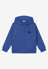 Dolce 
Gabbana Kids Boys Logo Patch Plate Zip-Up Hooded Sweatshirt Blue L4JW2V G7OLJ B0322