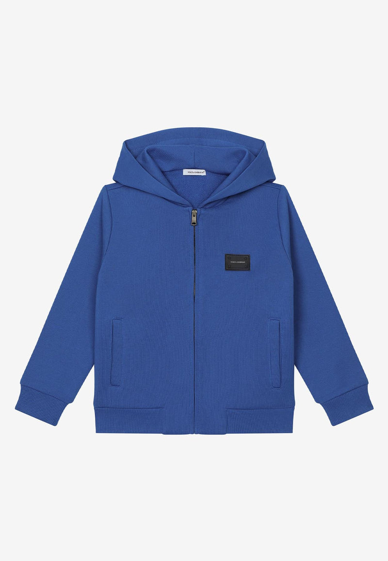 Dolce 
Gabbana Kids Boys Logo Patch Plate Zip-Up Hooded Sweatshirt Blue L4JW2V G7OLJ B0322