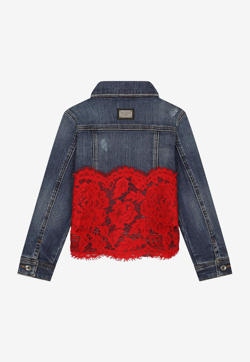 Dolce 
Gabbana Kids Girls Denim Jacket with Lace Insert L51B82 LDB20 S9000 Multicolor