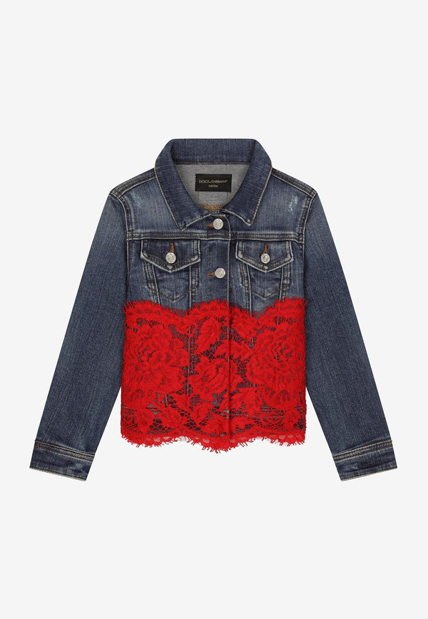 Dolce 
Gabbana Kids Girls Denim Jacket with Lace Insert L51B82 LDB20 S9000 Multicolor