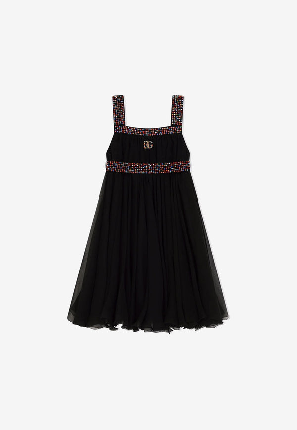 Dolce 
Gabbana Kids Girls Jewel Embellished Chiffon Maxi Dress Black L52DY3 G7B4D N0000