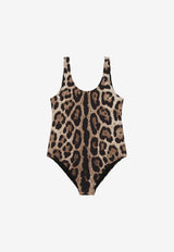 Dolce 
Gabbana Kids Girls Leopard Print One-Piece Swimsuit Brown L5J812 FSGDM HY13M