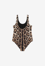 Dolce 
Gabbana Kids Girls Leopard Print One-Piece Swimsuit Brown L5J812 FSGDM HY13M