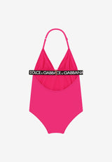 Dolce 
Gabbana Kids Girls Logo Print One-Piece Swimsuit L5J827 G7B3M FA877 Fuchsia