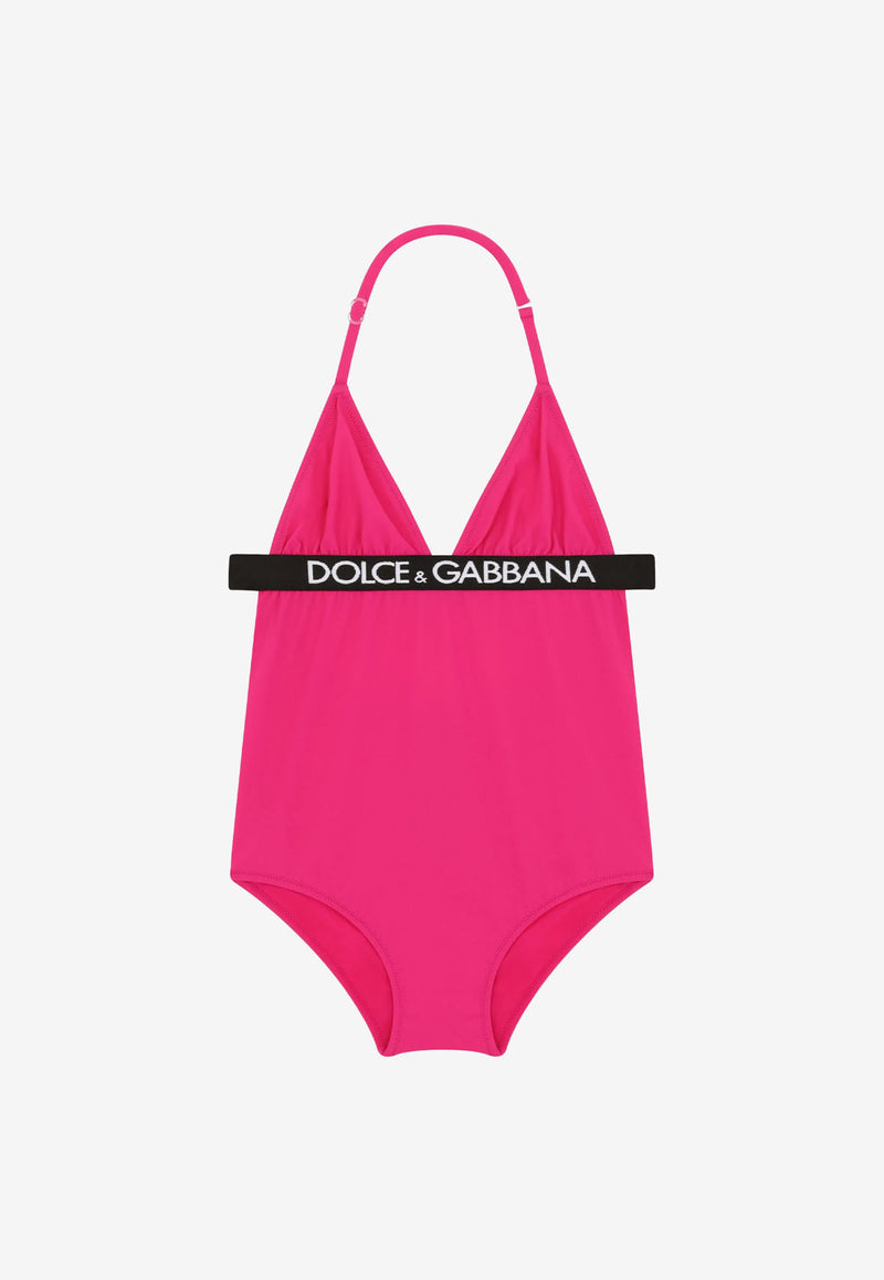 Dolce 
Gabbana Kids Girls Logo Print One-Piece Swimsuit L5J827 G7B3M FA877 Fuchsia