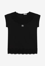 Dolce 
Gabbana Kids Girls Lace-Trimmed DG Logo T-shirt Dress L5JD4E G7C2U N0000 Black