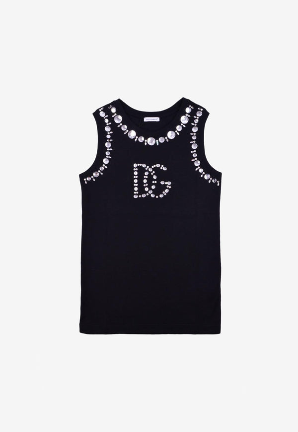 Dolce 
Gabbana Kids Girls Studded DG Logo Tank Top Black L5JN75 G7H8B N0000