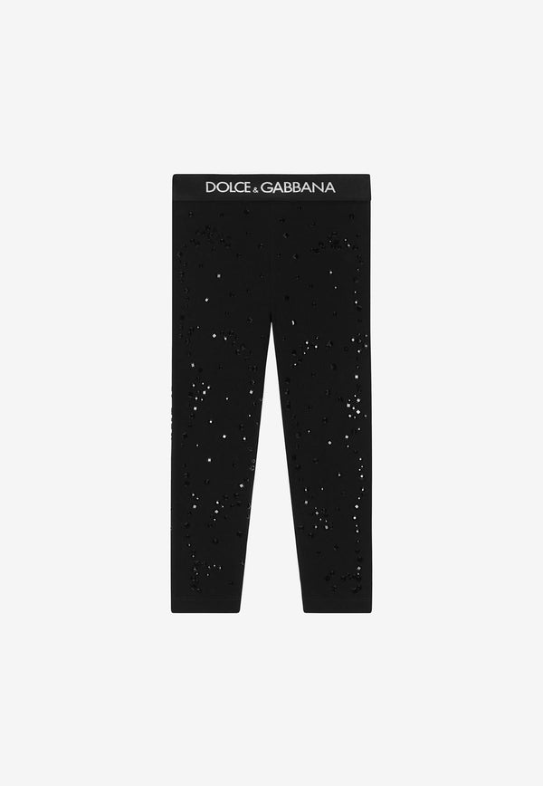 Dolce 
Gabbana Kids Girls Rhinestone Embellished Leggings Black L5JP3J G7JK9 S9000