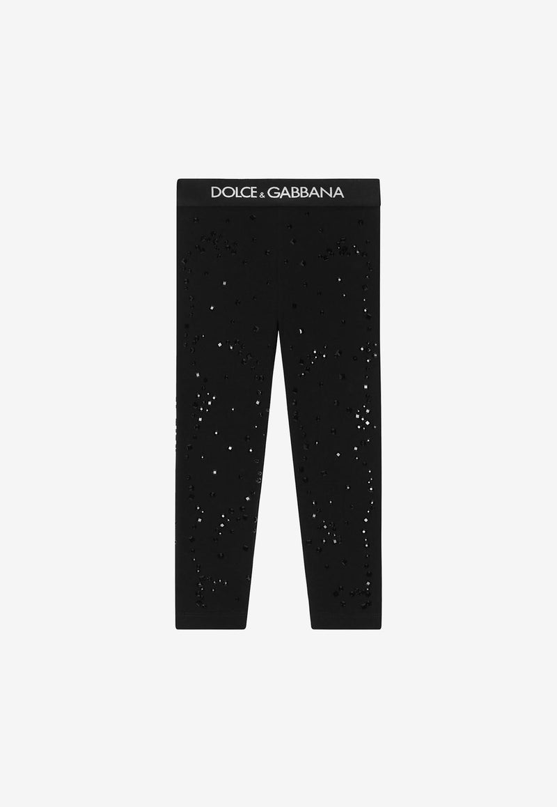 Dolce 
Gabbana Kids Girls Rhinestone Embellished Leggings Black L5JP3J G7JK9 S9000