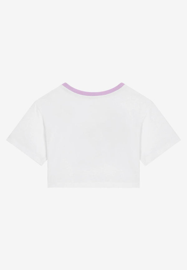 Dolce 
Gabbana Kids Girls DG Logo Patch Cropped T-shirt White L5JTHY G7I0Y HW4NK