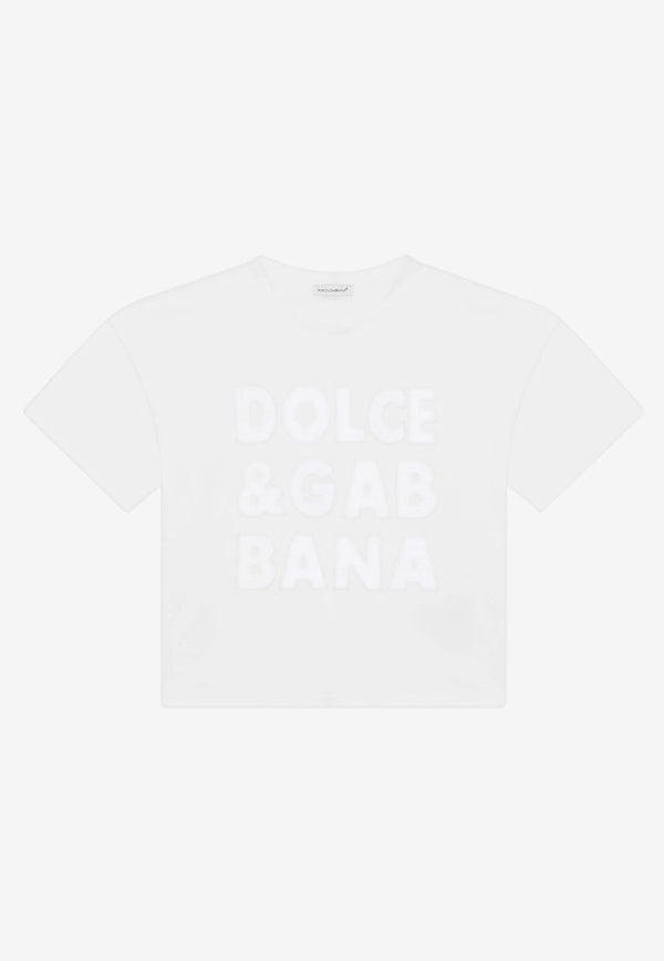 Dolce 
Gabbana Kids Girls Openwork DG Logo T-shirt White L5JTIB G7B3E W0800