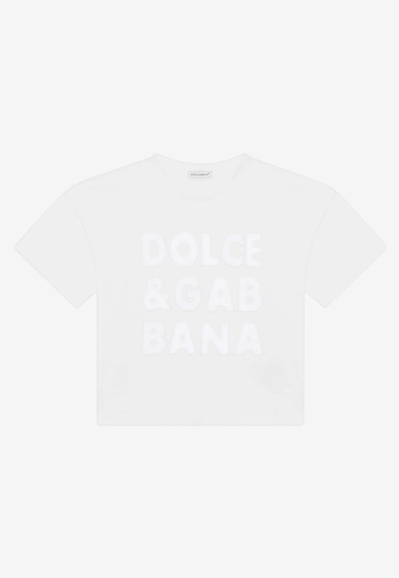 Dolce 
Gabbana Kids Girls Openwork DG Logo T-shirt White L5JTIB G7B3E W0800