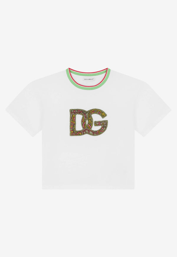 Dolce 
Gabbana Kids Girls Brocade DG Patch T-shirt White L5JTII G7B5X W0800