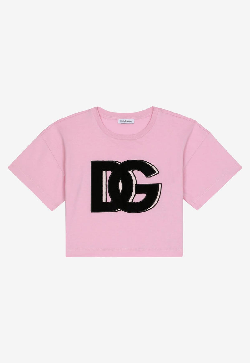 Dolce 
Gabbana Kids Girls DG Logo Cropped T-shirt Pink L5JTIM G7IGJ F1452