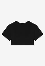 Dolce 
Gabbana Kids Girls Logo Plaque Cropped T-shirt Black L5JTLB G7JL0 N0000