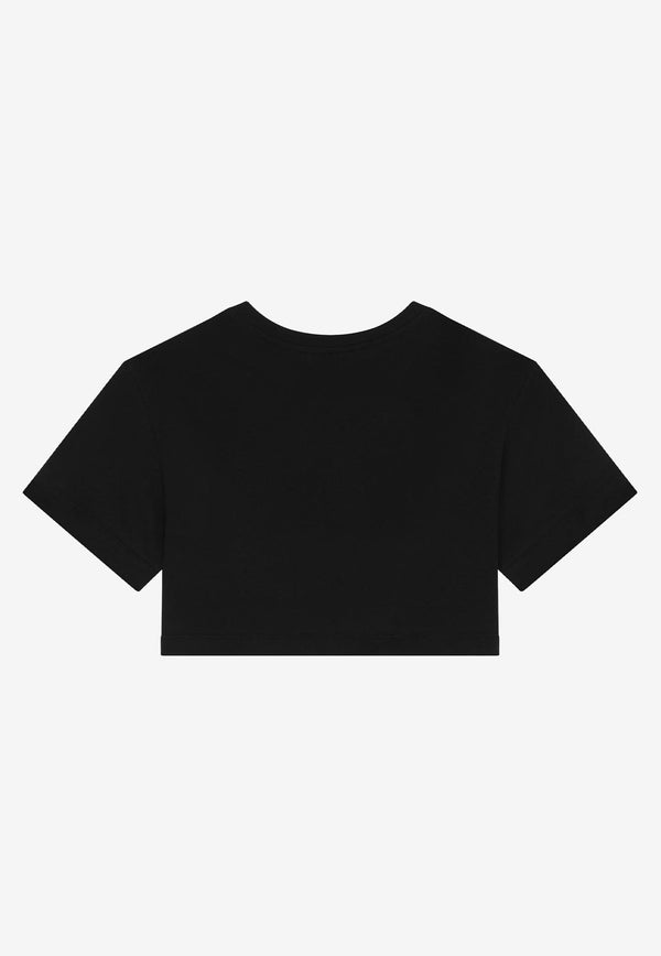 Dolce 
Gabbana Kids Girls Logo Plaque Cropped T-shirt Black L5JTLB G7JL0 N0000