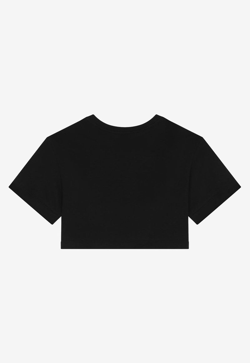 Dolce 
Gabbana Kids Girls Logo Plaque Cropped T-shirt Black L5JTLB G7JL0 N0000