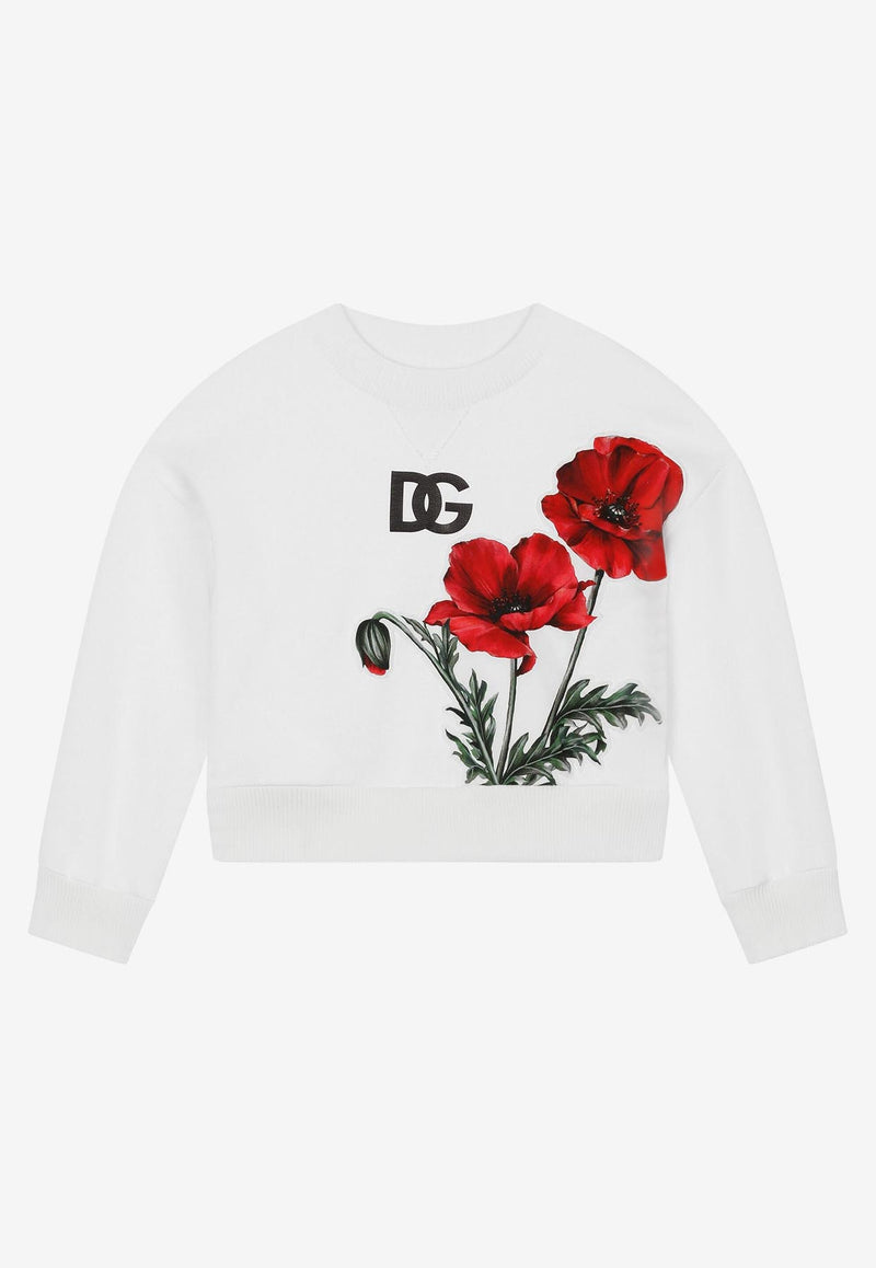 Dolce 
Gabbana Kids Girls Poppy Patch Logo Sweatshirt White L5JW7X G7G9P W0800