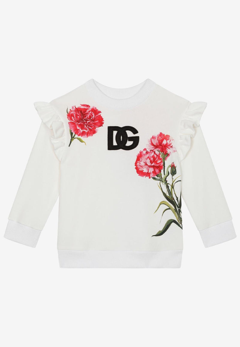 Dolce 
Gabbana Kids Girls Carnation Print Logo Sweatshirt White L5JW7Y G7G9U HA3VL