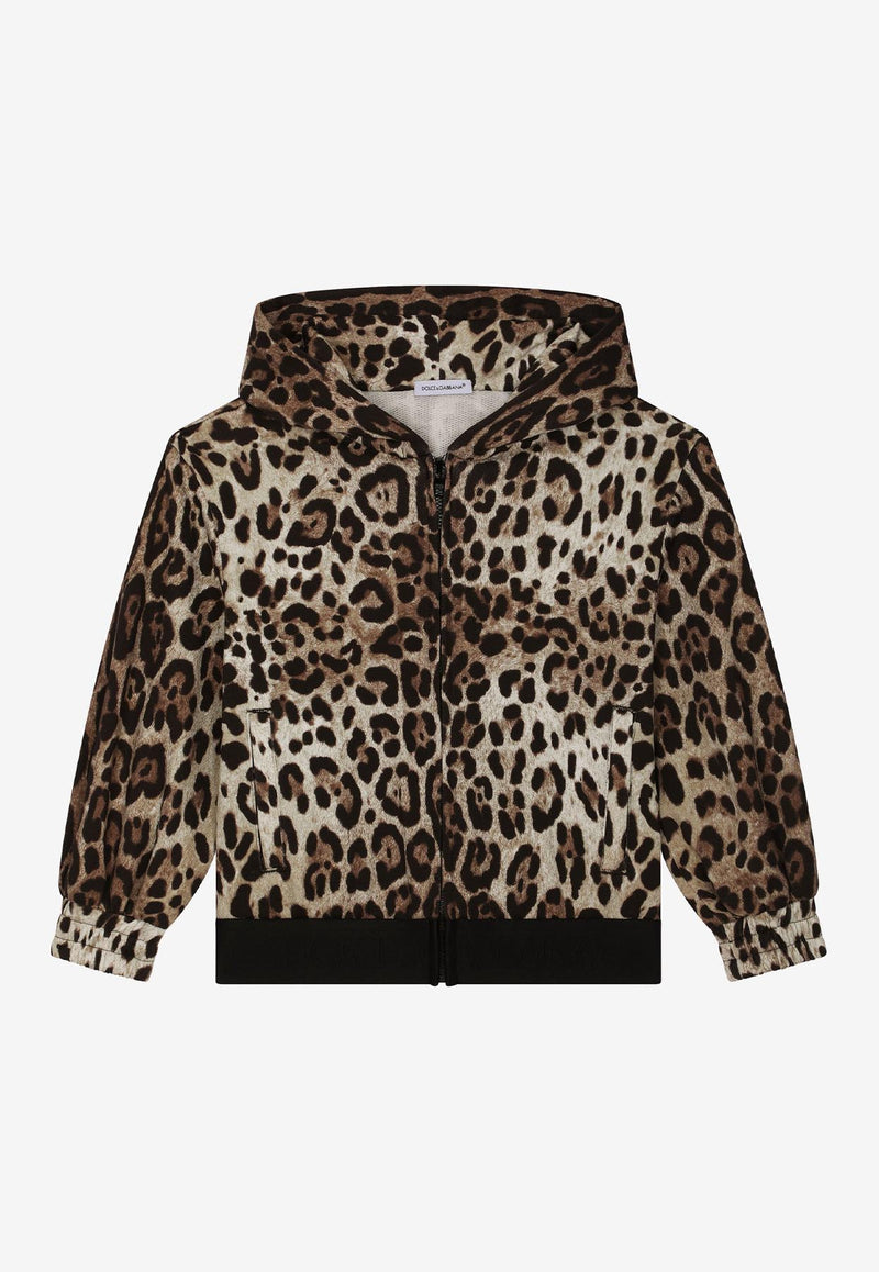 Dolce 
Gabbana Kids Girls Leopard Print Zip-Up Hoodie Brown L5JW8G G7H7X HA93M