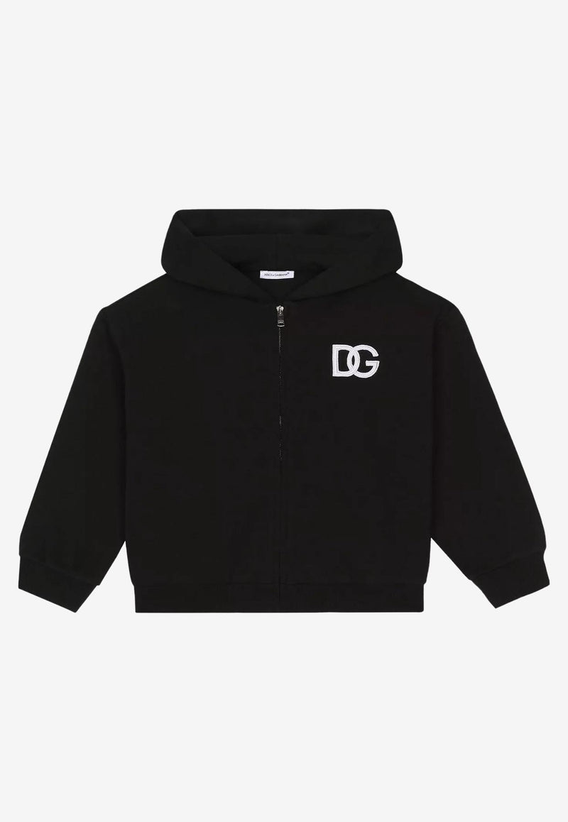 Dolce 
Gabbana Kids Boys DG Embroidered Zip-Up Hoodie Black L5JW8R G7I0I N0000